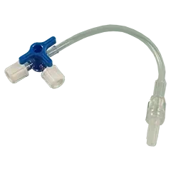 Dreiwegehahn, blau, mit 10 cm Schlauchanschluss,